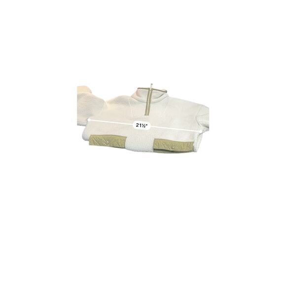 Madewell Cream Fleece 1/4 Zip Fleece Popover Jacket Barn Pockets Green Boxy Cozy - Picture 10 of 11